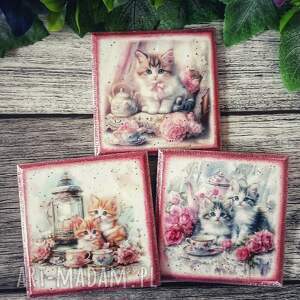 Dekoracyjne podkładki decoupage Magiczne Kotki, vintage