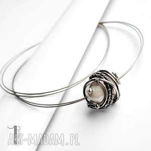 bianco ix naszyjnik srebrny z perłą majorka, wirewrapping misterny