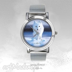 ręczne wykonanie zegarki zegarek, bransoletka - biały lis - magic forest