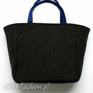 shopper bag worek - tkanina czarna i granat, elegancka, nowoczesna, prezent