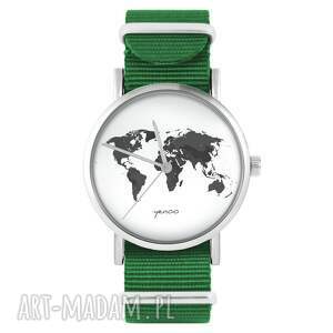 zegarki zegarek - mapa świata, biała zielony, nylonowy, zegarek, nylonowy