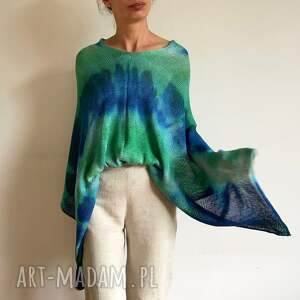 poncho narzutka bawełniana blue green ponczo, tunika unikat, prezent