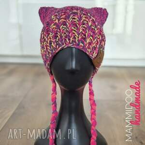 Kocia czapka z wełny merino - ciepła handmade