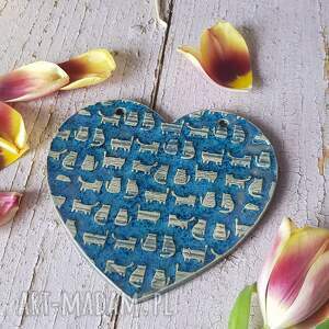 ręcznie robione dekoracje niebieskie serce xl z kotami