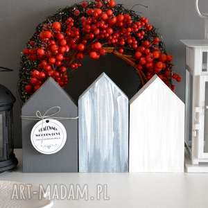 dekoracje świąteczne 3 domki drewniane domek wianki, wianek choinka