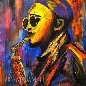 zalewski grzegorz obraz akryl na płótnie pop art saxophonist, akrylowy, muzyk