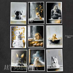 złote spa - zestaw 9 grafik 13x18 cm, zwierzęta, dekoracje do łazienki prezent