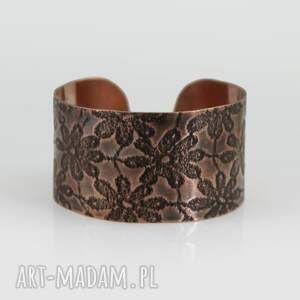 kwiaty - miedziana bransoletka 2508 05 ooak, szeroka bransoleta duża