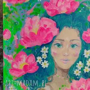 ogrod sztuki pomiędzy snami, kobiecy, akrylowy obraz, delikatny baśni