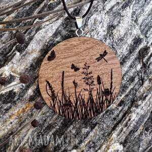 naszyjnik wisiorek dąb, łąka, regulowany sznurku satynowym, lekki, naturalny