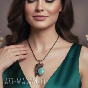 drewniany wisiorek - amazonit i lipa ręcznie rzeżbiony naszyjnik z drewna