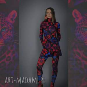 marta flower power - sukienka mini z golfem, efektowna, elegancka w kwiaty