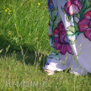 sukienki felicja - biała suknia w kwiaty, długa, maxi