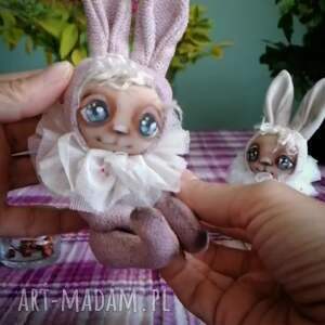 handmade dekoracje różowy króliczek - artystyczna lalka kolekcjonerska