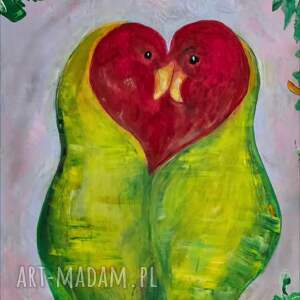 soulmates, obraz ptaki papugi, walentynki, obrazy recznie malowane