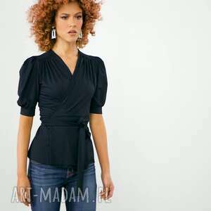 kelly black - czarna bluzka, oryginalna, bufki, elegancka