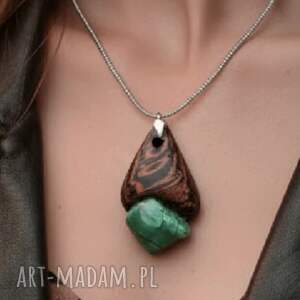 drewniany wisiorek - wenge i malachit, ręcznie zrobiony naszyjnik z drewna