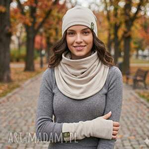 wyjątkowy prezent, zestaw handmade, mitenki, czapka uszyłam, komin