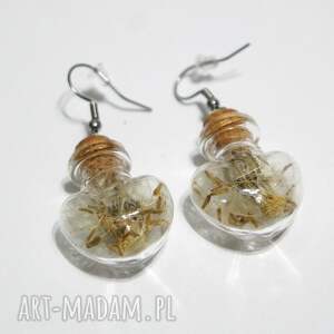 kolczyki fiolki - dmuchawiec, serce szklana fiolka dla niej mamy prezent