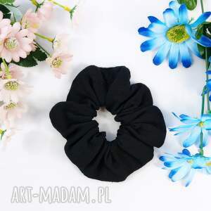 Czarna gumka do włosów scrunchie z muślinu bawełnianego L