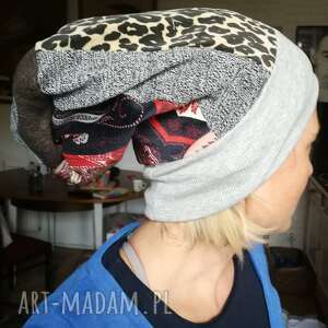 handmade czapki czapka damska patchworkowa smerfetka na podszewce, miękka, lekko