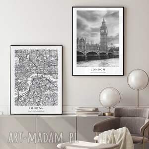 zestaw plakatów 2cz 30x40 cm londyn, mapa miasta set34 czarno białe