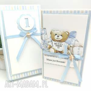 pomysł na święta prezent Kartka na Roczek dla chłopca z pudełkiem
