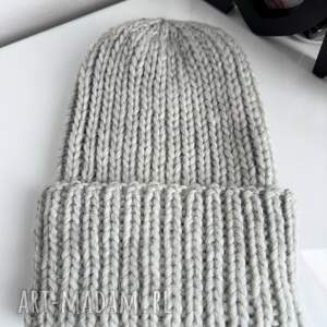 Ręcznie robiona czapka wywijana JANKA 100% Wełna owcza 53 Jasny Szary