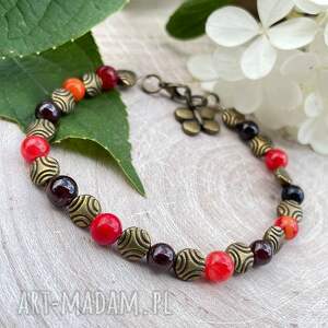 bransoletka vintage z koralem, onyksem i granatem w207