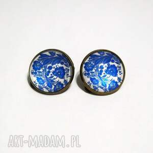 klipsy - kafelki, sielskie kwiaty duże, brąz szklane, marokańskie niej