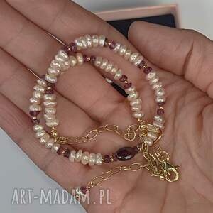 mbbijoux różowe perły, bizuteria z pereł, perły i granaty, komplet