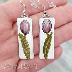beezoo kolczyki ze szkła wzór tulipany ręcznie malowane, stal