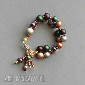 bransoletka w cudnych kolorach jesieni ze szklanych pereł handmade prezent