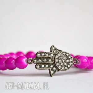 handmade bracelet by sis: różowe korale z hamsą