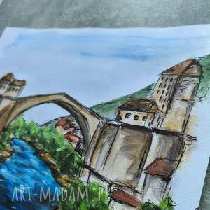 Mostar - obraz akwarela Most w Bośni 21x30 (ręcznie malowany)