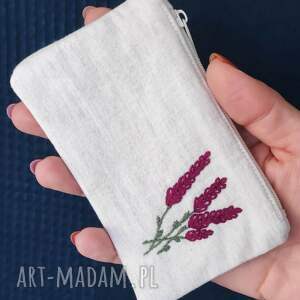 Mini saszetka haftowana lawenda, ręcznie