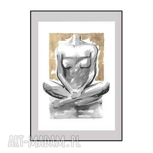 grafika medytacja ręcznie malowana 30cm x 42cm, joga, kobieta, obrazy do salonu