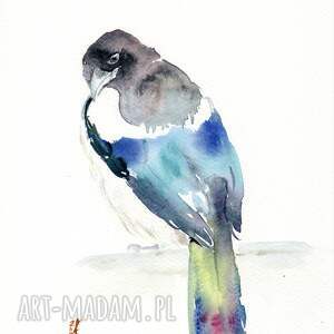 Prezent Oryginalna akwarela. Sroka, dekoracje, ptaki, malarstwo