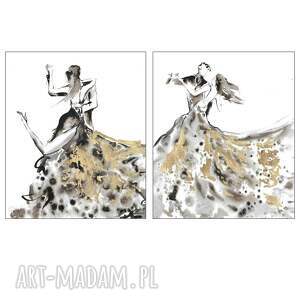 dyptyk taniec grafika recznie malowana i złocona o wymiarach 2 x 40cm 50cm