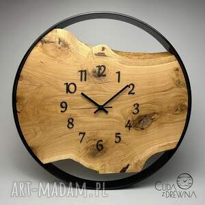 drewniany zegar w stalowej obręczy średnica 50 cm 100 personalizacja