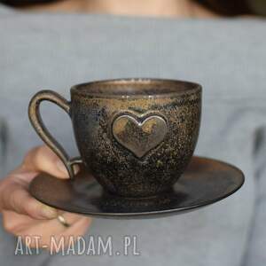 hand made ceramika filiżanka ceramiczna z sercem złoto i srebro 270ml