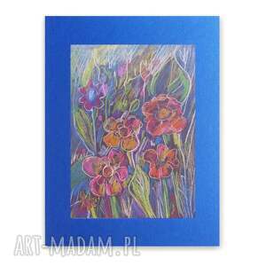 łąka rysunek, kwiaty obraz, oryginalny rysunek z kwiatami, kolorowy szkic kwiatów