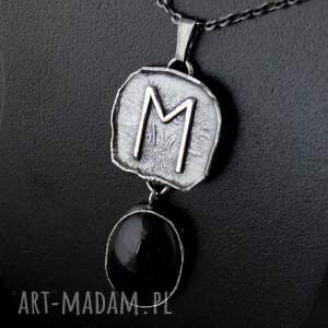 Eihwaz z onyksem - srebrny talizman runiczny, amulet - runą