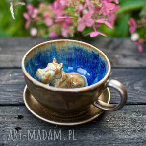 ręcznie wykonane ceramika ceramiczna filiżanka z figurką hipopotama - złoty opal 300 ml