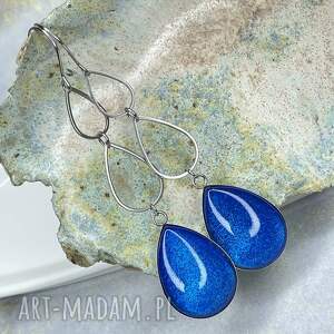 długie kolczyki o szafirowym wykończeniu ebru e48/25 ze stali