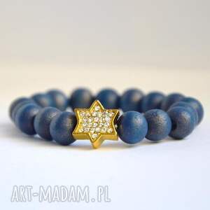 ręcznie robione bracelet by sis: drewniane korale z cyrkoniową gwiazdą