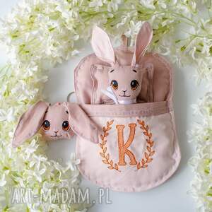 handmade maskotki króliczek z łóżeczkiem - karmelka - seria kochany