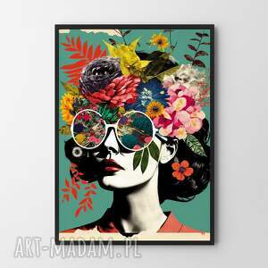 plakat kolaż dziewczyna kwiaty - format A4 do salonu