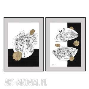 grafiki z cyklu abstrakcje natury 2 x 30cm 42cm malowane i złocone ręcznie