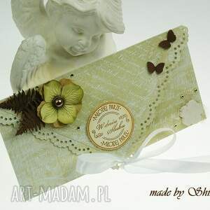 ręcznie zrobione scrapbooking kartki kopertówka z okazji ślubu - oliwkowe